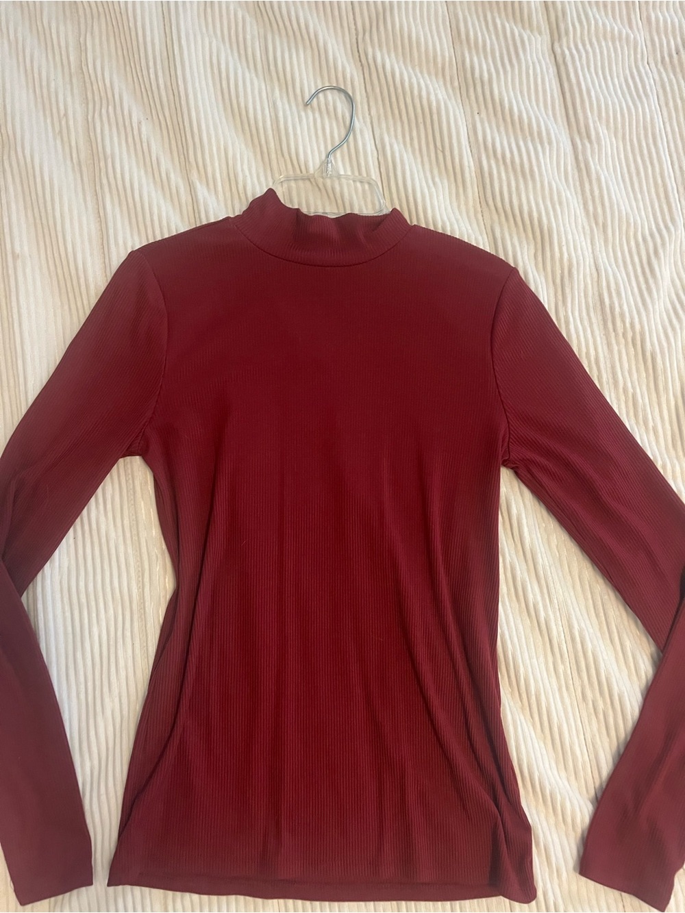 No Boundaries Ribbed Mock Neck Long Sleeve Top - Maroon